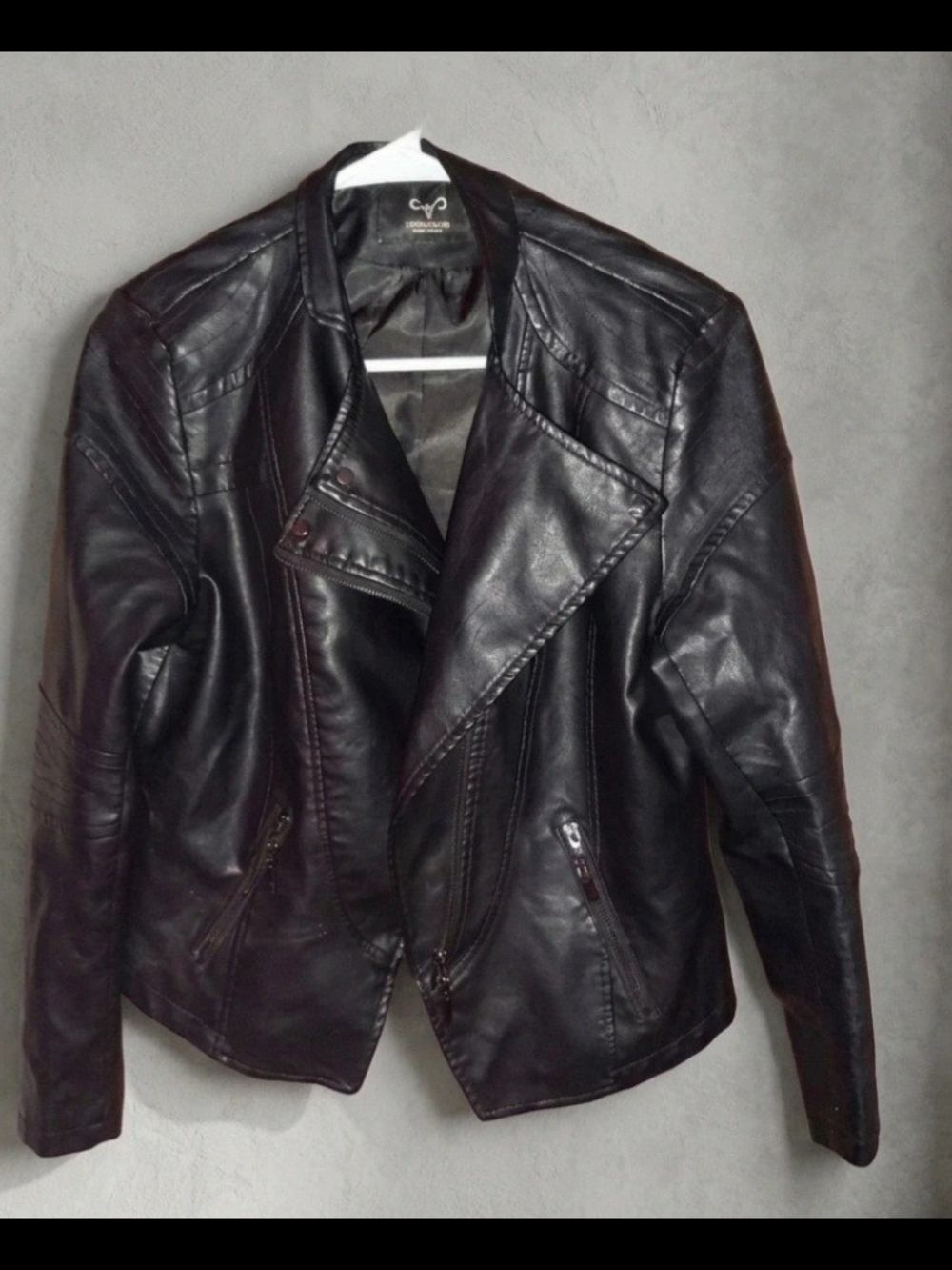 Womens Black Faux Leather Moto Jacket S/M